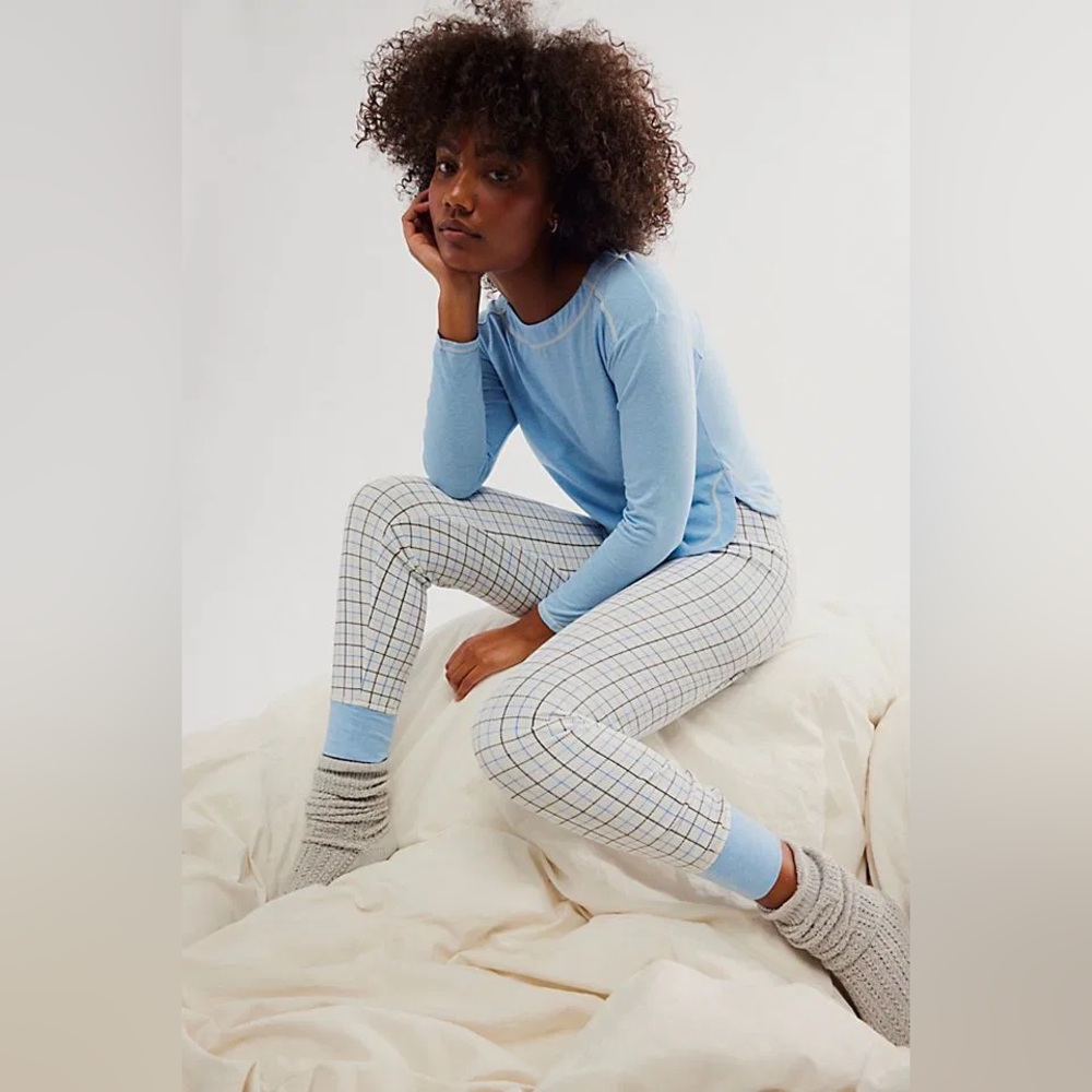 Free People Chill Evening Blue and White Joggers